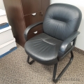 Black Leather Guest Sleigh Chair w/ Fixed Arms